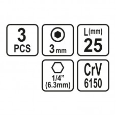 65501 STHOR Set 3 biti profil hexagonal 3x25 mm, p..